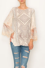 Load image into Gallery viewer, Top Tunic With Bell Sleeve Sublimated Brown and Beige Print