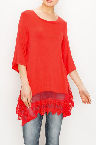 Shirt- 3/4 Sleeve Tunic Top Coral