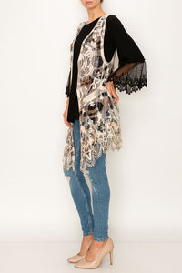 Vest- Long Lace Duster, Ivory & Leopard