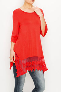 Shirt- 3/4 Sleeve Tunic Top Coral