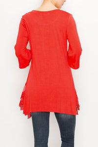 Shirt- 3/4 Sleeve Tunic Top Coral