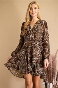 Dress Lg Sleeve, Wrap Leopard