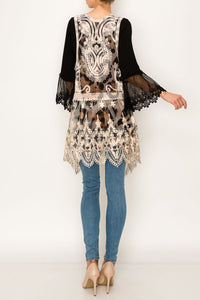 Vest- Long Lace Duster, Ivory & Leopard