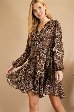 Dress Lg Sleeve, Wrap Leopard