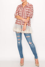 Load image into Gallery viewer, Shirt - Button Up Top with Lace Red Plaid