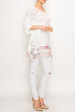 Load image into Gallery viewer, Shirt- 3/4 Sleeve Tunic Top Ivory Rose