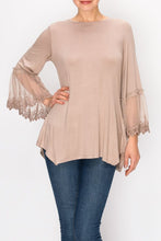 Load image into Gallery viewer, Top- 3/4 Bell Sleeve Tunic Top Mocha