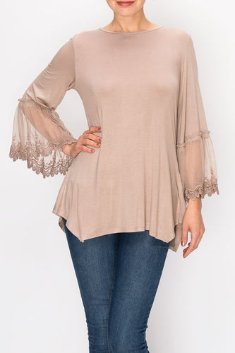 Top- 3/4 Bell Sleeve Tunic Top Mocha