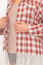 Load image into Gallery viewer, Shirt - Button Up Top with Lace Red Plaid