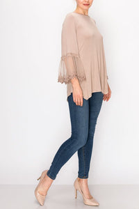 Top- 3/4 Bell Sleeve Tunic Top Mocha