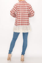 Load image into Gallery viewer, Shirt - Button Up Top with Lace Red Plaid