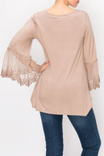 Load image into Gallery viewer, Top- 3/4 Bell Sleeve Tunic Top Mocha