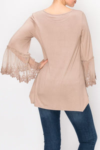 Top- 3/4 Bell Sleeve Tunic Top Mocha