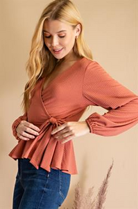 Top Lg Sleeve Criss Cross Tie Lt Rust