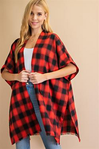 Duster- Open Front Buffalo Plaid Red & Black