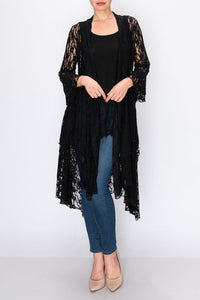 Duster - Long Lace Black  Open Front