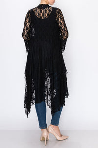 Duster - Long Lace Black  Open Front