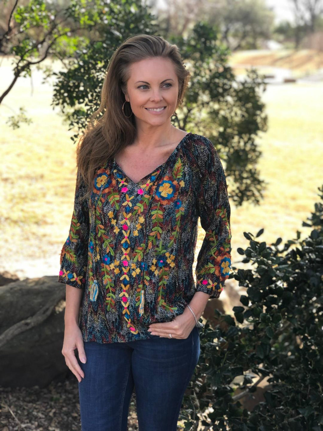 Top Multi Colored Tunic with Embroidery