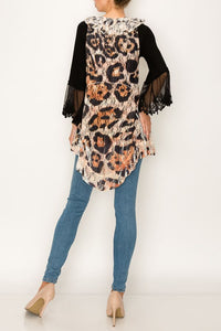 Vest- Long Lace Duster, Ivory and Leopard