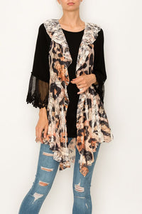 Vest- Long Lace Duster, Ivory and Leopard