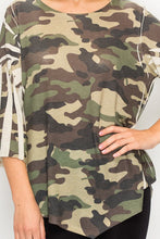 Load image into Gallery viewer, Shirt 3/4 Sleeve Asymetrical Knit Top Camo