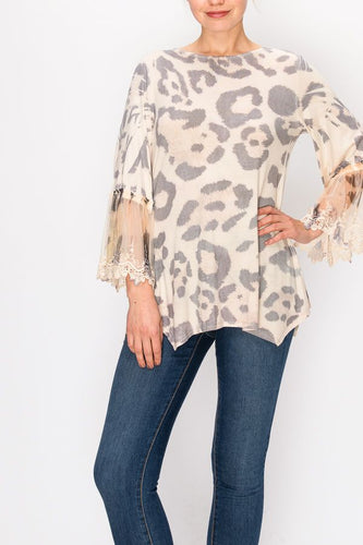 Top- 3/4 Bell Sleeve Tunic Top Leopard Print