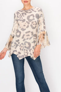 Top- 3/4 Bell Sleeve Tunic Top Leopard Print