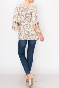 Top- 3/4 Bell Sleeve Tunic Top Leopard Print