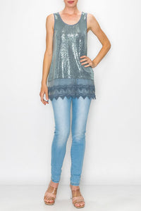 Tank Top- Mint Sequin Top