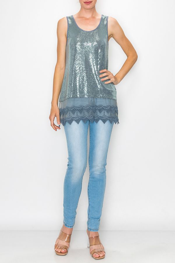 Tank Top- Mint Sequin Top