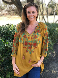 Top Mustard Tunic with Embroidery